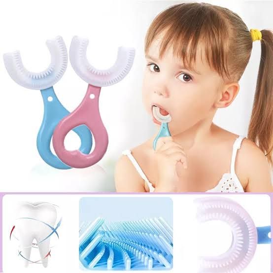 360° U-Shaped Baby Toothbrush | Soft Silicone Kids Oral Care &amp; Teether Brush (Random Color)