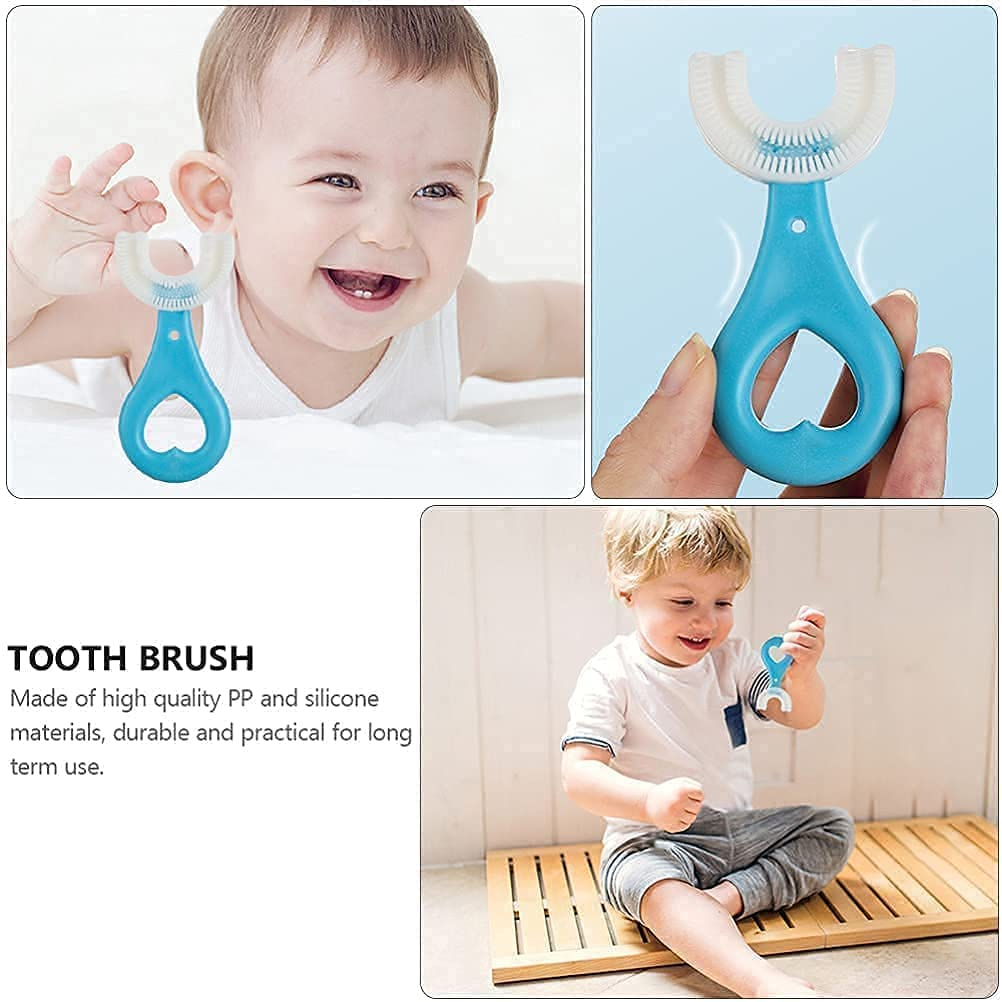 360° U-Shaped Baby Toothbrush | Soft Silicone Kids Oral Care & Teether Brush (Random Color) View Gallery - Pakistan