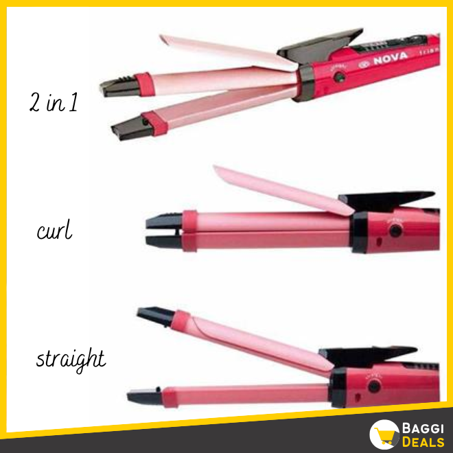 2 in 1 Nova Hair Straightener and Curler Hair Straightener + Curler Versatile Styling Tool for Straightening and Curling Hair View Gallery - Pakistan