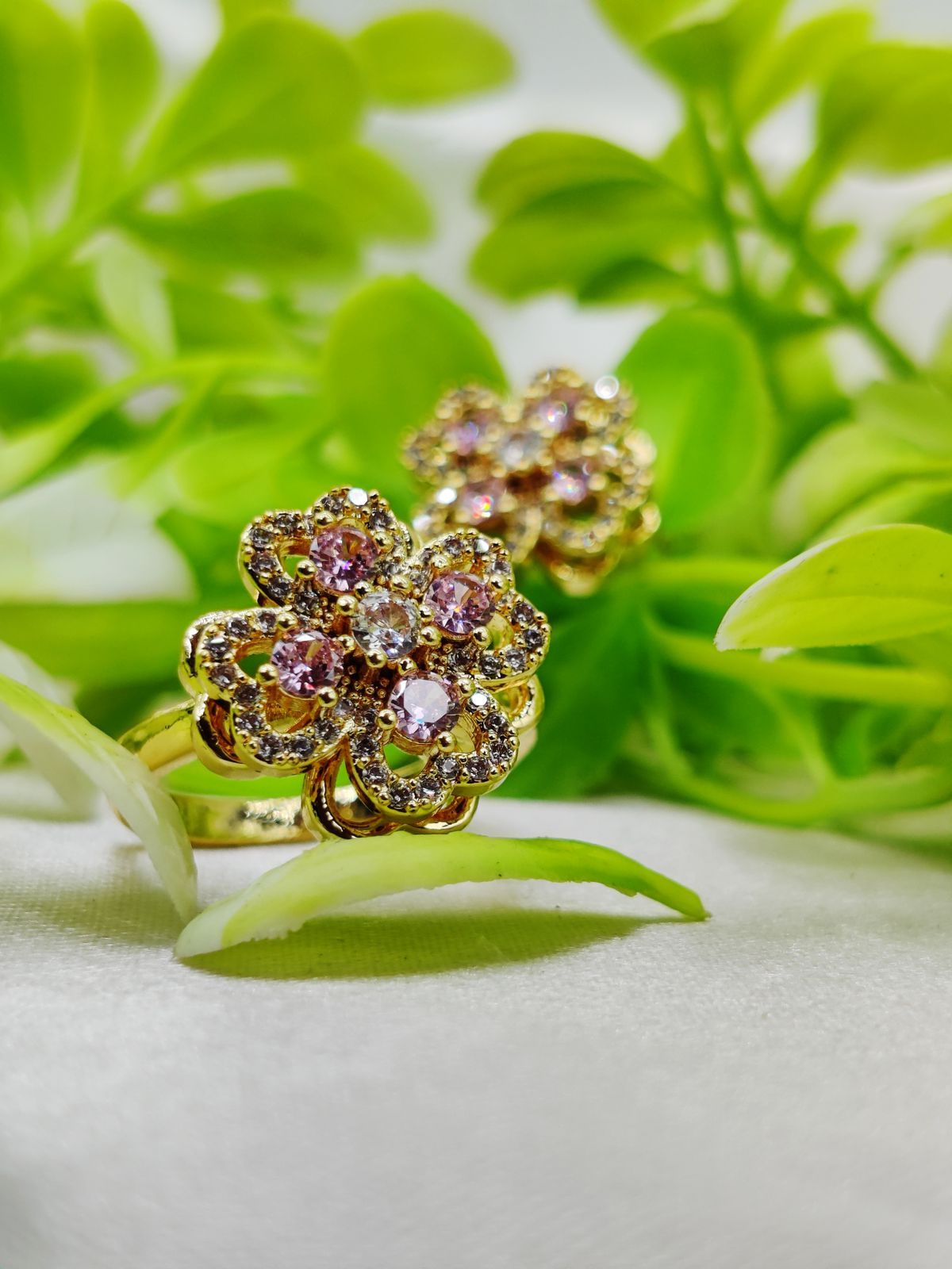 1 Piece Imported Elegant Moveable Floral Cluster Ring with Sparkling Zircon Detailing 🌟 | Luxurious Design Ring | Adjustable Ring | Ring For Girls &amp; Women ✨ View Gallery - Pakistan
