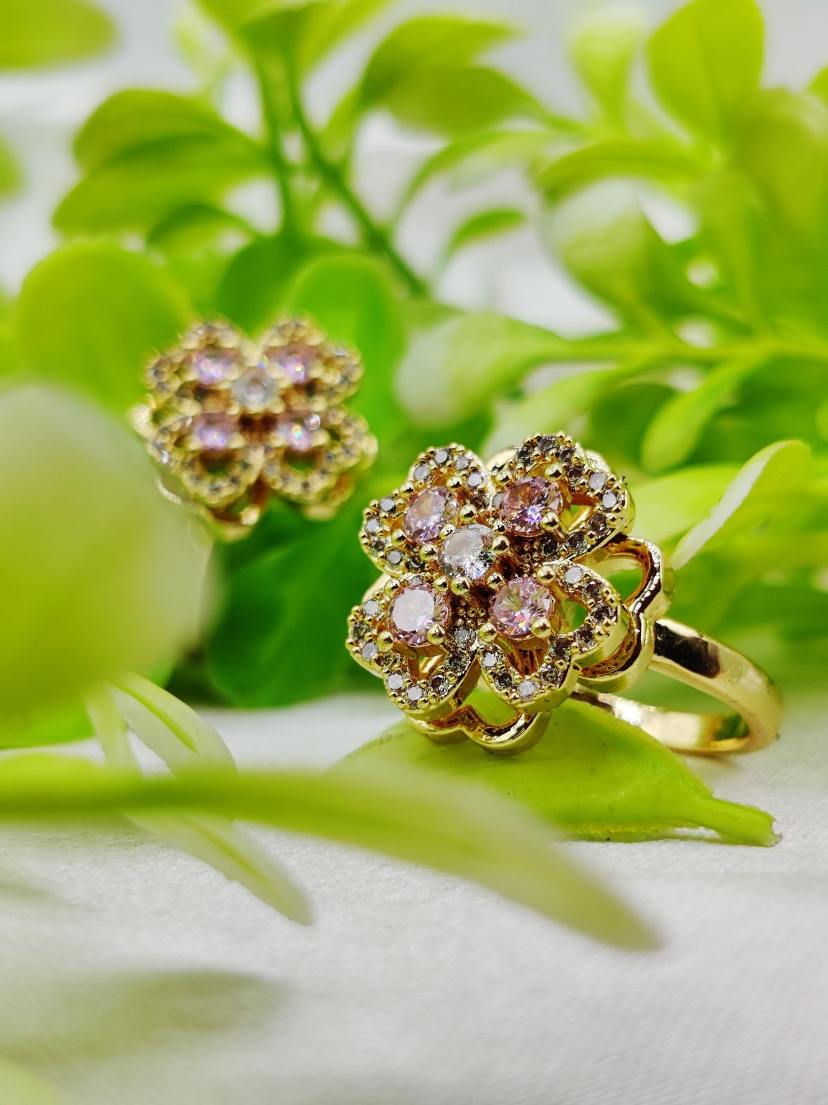 1 Piece Imported Elegant Moveable Floral Cluster Ring with Sparkling Zircon Detailing 🌟 | Luxurious Design Ring | Adjustable Ring | Ring For Girls &amp; Women ✨ View Gallery - Pakistan