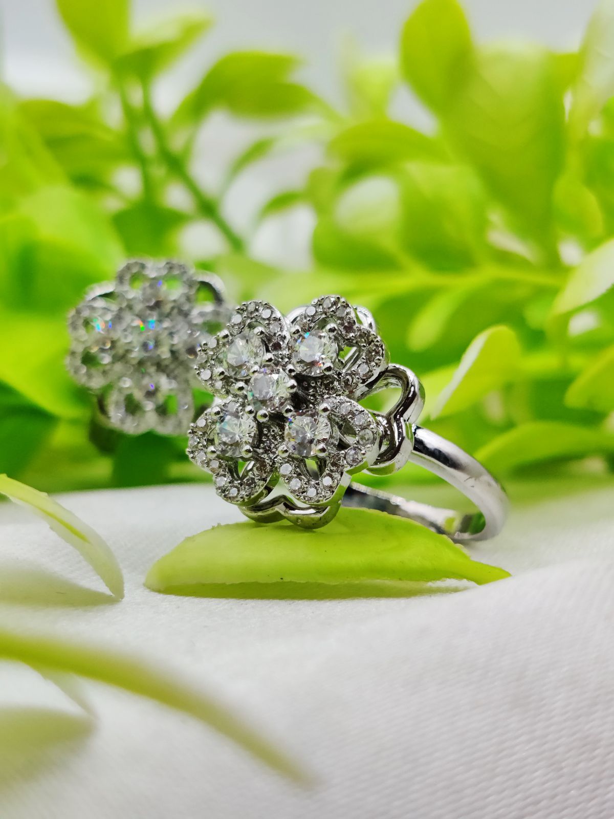 1 Piece Imported Elegant Moveable Floral Cluster Ring with Sparkling Zircon Detailing 🌟 | Luxurious Design Ring | Adjustable Ring | Ring For Girls &amp; Women ✨ View Gallery - Pakistan
