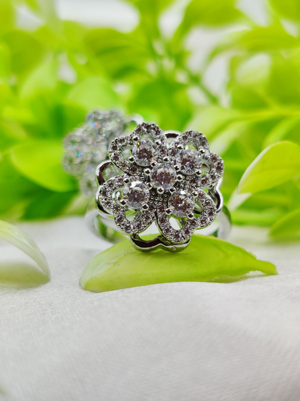 1 Piece Imported Elegant Moveable Floral Cluster Ring with Sparkling Zircon Detailing 🌟 | Luxurious Design Ring | Adjustable Ring | Ring For Girls &amp; Women ✨ View Gallery - Pakistan