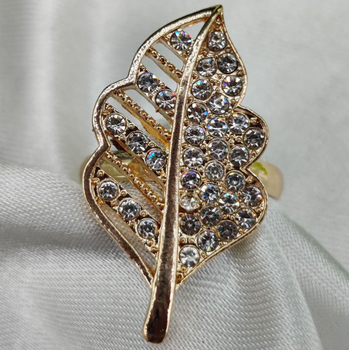 1 Piece Imported Elegant Crystal-Studded Leaf Ring | Best Quality Ring For Girls &amp;amp; Women | Adjustable Ring | Elegant Design Ring For Every Occasion 
