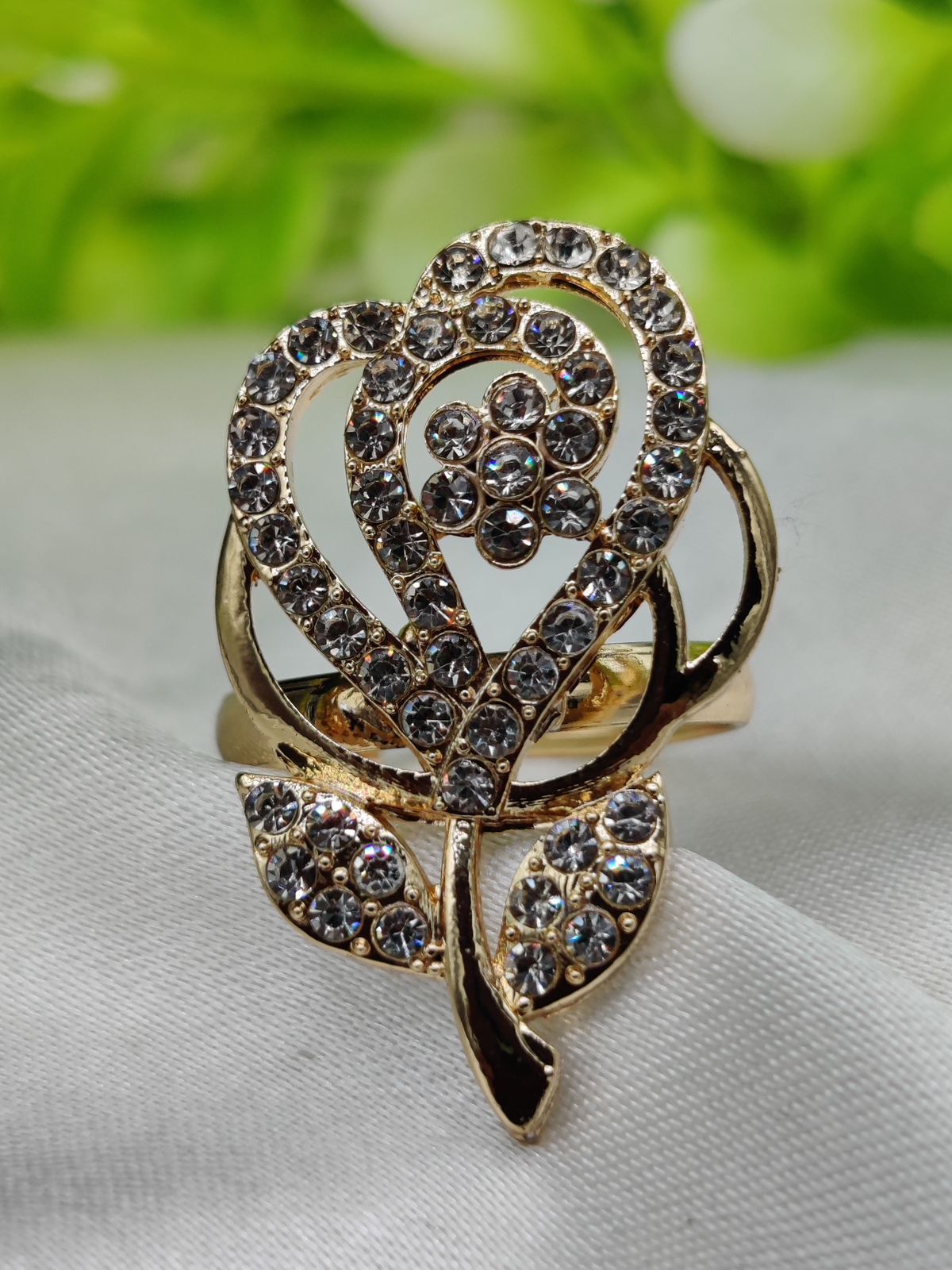 1 Piece Imported Sparkling Floral Elegance Adjustable Ring | Elegant Design Adjustable Ring For Girls &amp; Women View Gallery - Pakistan