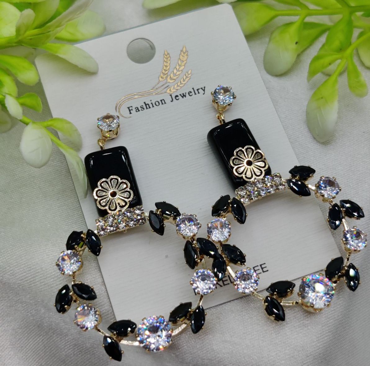 Imported Elegant Floral Hoop Earrings with Black and Crystal Accents | Best Quality Earrings For Girls &amp;amp; Women | Luxury Look Earrings