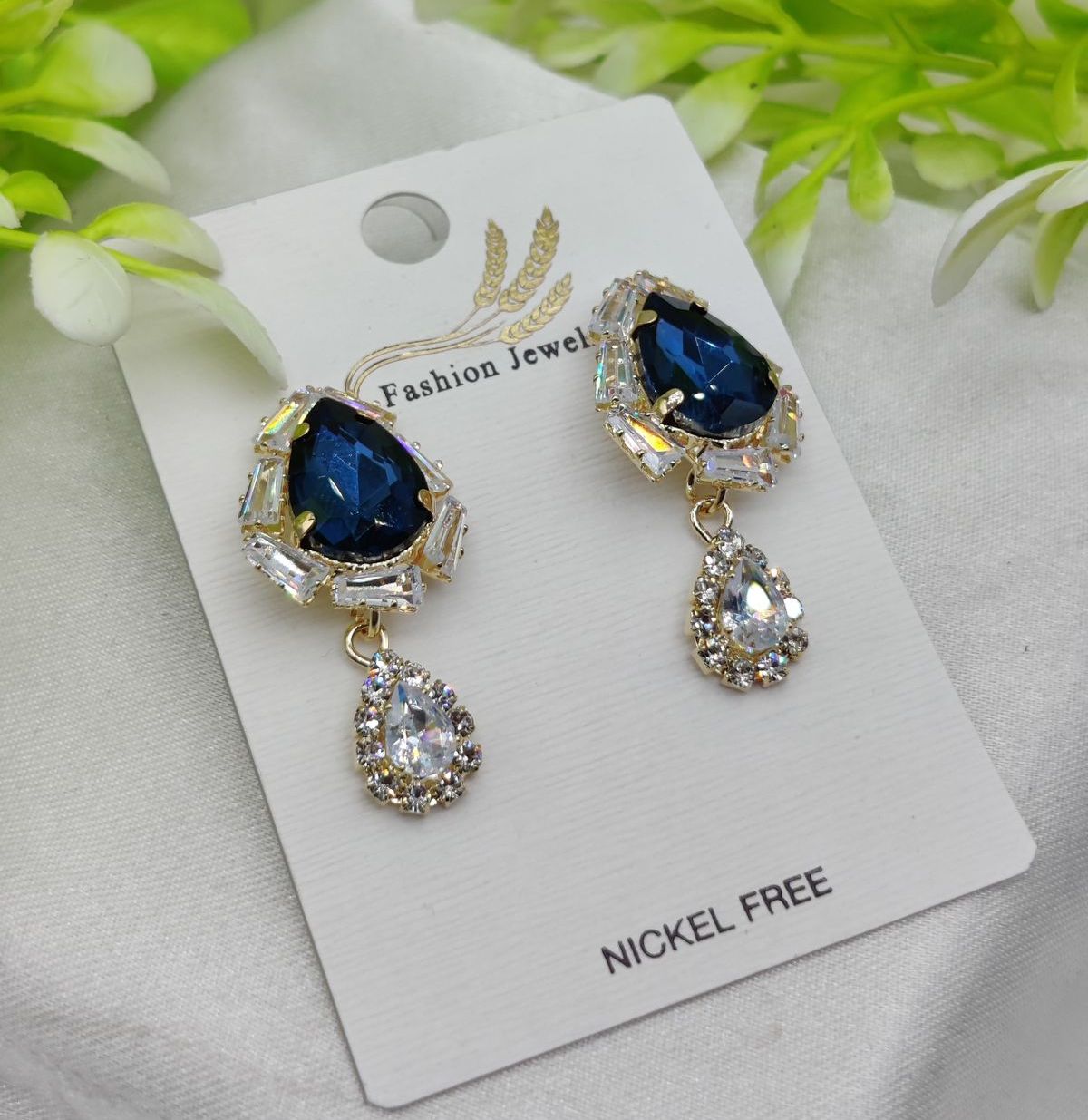 Imported Elegant Royal Blue Drop Earrings with Crystal Accents – Nickel-Free| Girls Earrings | Women Earrings | Jewellery