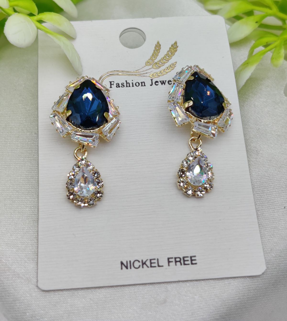 Imported Elegant Royal Blue Drop Earrings with Crystal Accents – Nickel-Free| Girls Earrings | Women Earrings | Jewellery View Gallery - Pakistan