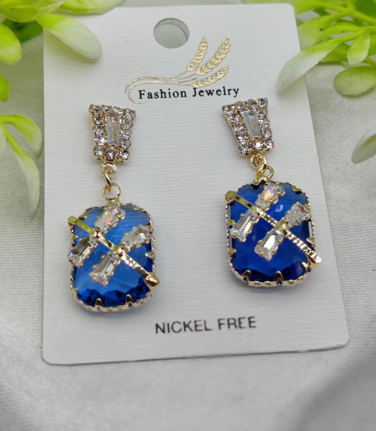 Imported Exquisite Sapphire-Blue Crystal Drop Earrings – Nickel Free | Girls Earrings | Women Earrings | Jewellery View Gallery - Pakistan