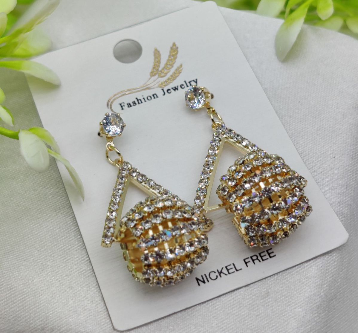 Imported Glamorous Triangle Drop Earrings with Rhinestone Accents | Girls Earrings | Women Earrings | Jewellery 