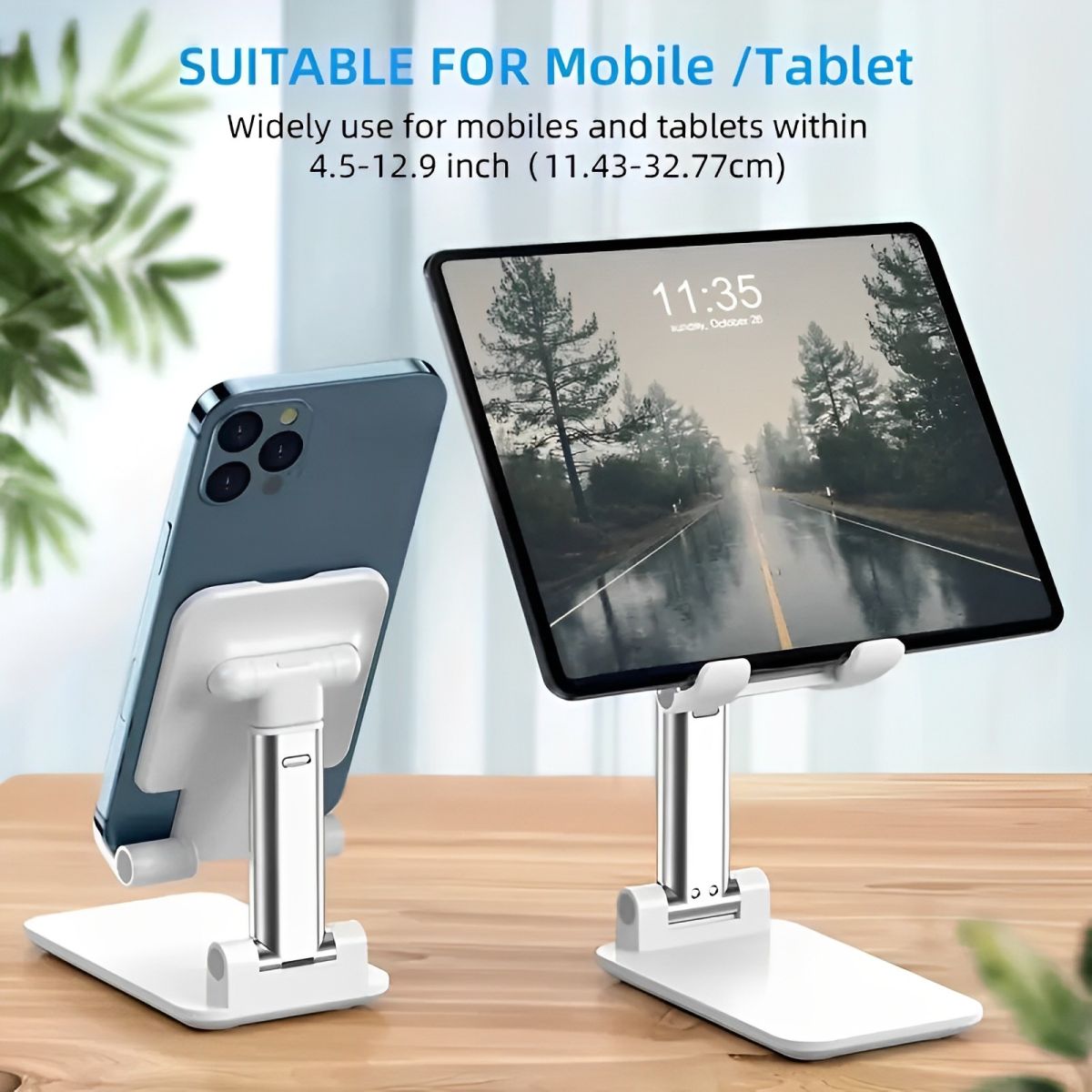 Foldable &amp; Adjustable Mobile Phone and Tablet Stand | Flexible Desktop Mount &amp; Lazy Bracket Support for All Devices (Random Color) View Gallery - Pakistan