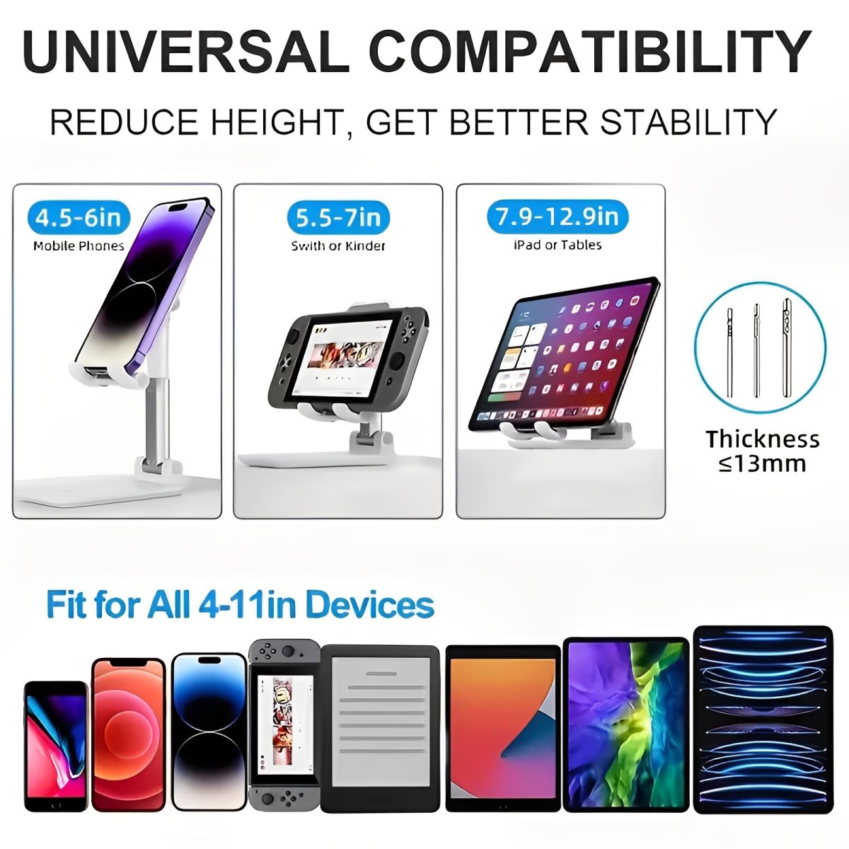 Foldable &amp; Adjustable Mobile Phone and Tablet Stand | Flexible Desktop Mount &amp; Lazy Bracket Support for All Devices (Random Color) View Gallery - Pakistan