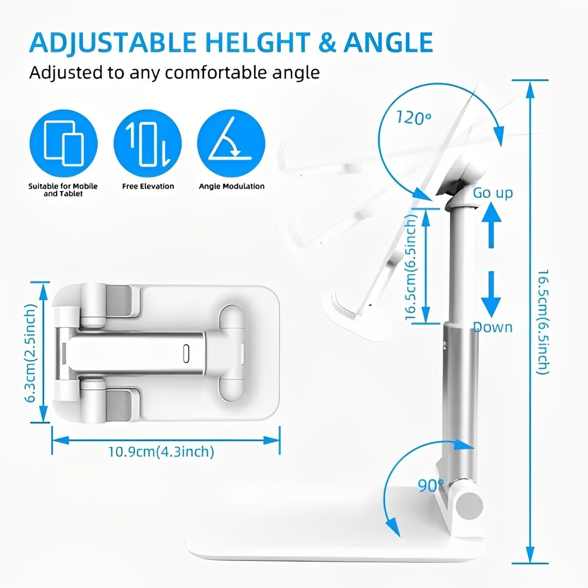 Foldable &amp; Adjustable Mobile Phone and Tablet Stand | Flexible Desktop Mount &amp; Lazy Bracket Support for All Devices (Random Color) View Gallery - Pakistan