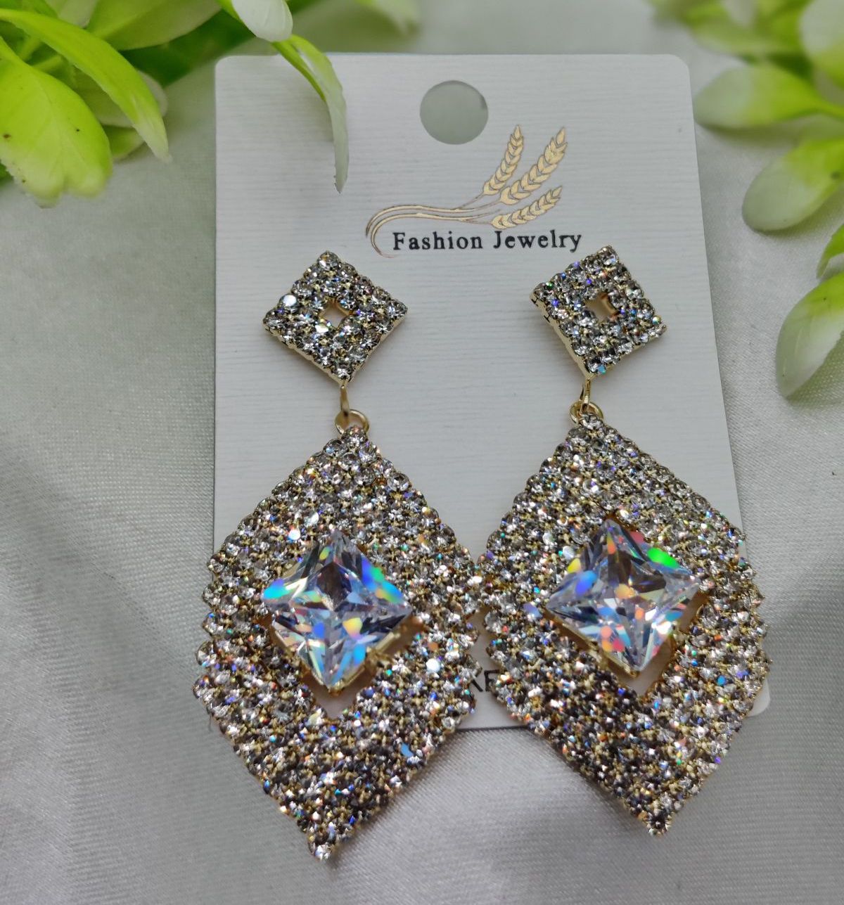 Imported Dazzling Geometric Crystal Drop Earrings - Nickel-Free Luxury Earrings – Nickel Free Earrings - Luxurious Gold Finish | Best Quality Artificial Earrings For Girls &amp; Women View Gallery - Pakistan