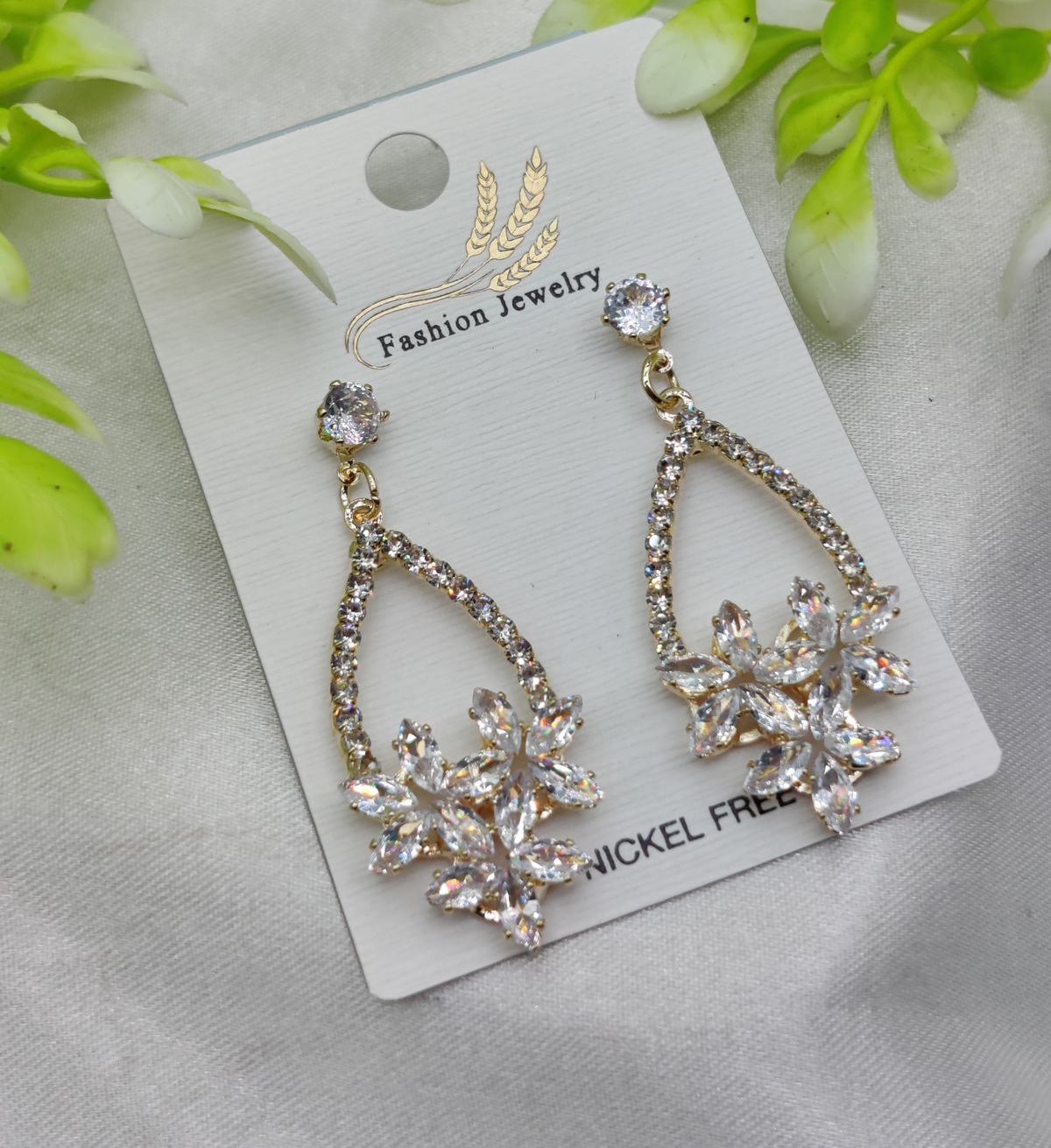 Imported Elegant Crystal Floral Drop Earrings – Nickel Free Earrings - Luxurious Gold Finish | Best Quality Artificial Earrings For Girls &amp;amp; Women