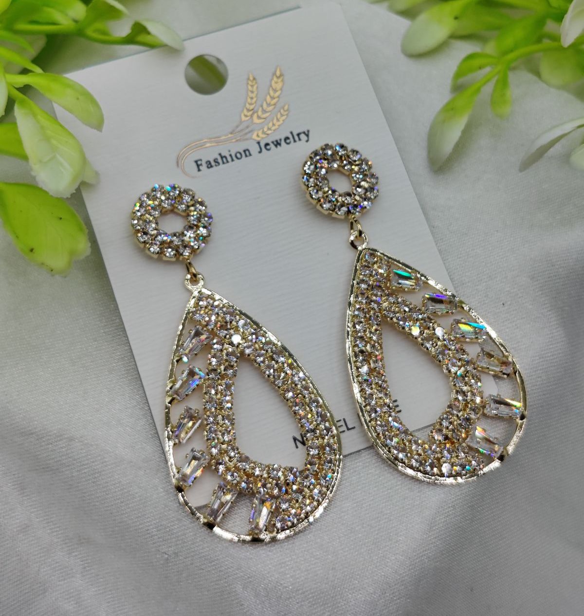 Imported Sparkling Teardrop Crystal Earrings – Elegant Statement Jewelry - Luxurious Gold Finish | Best Quality Artificial Earrings For Girls &amp;amp; Women