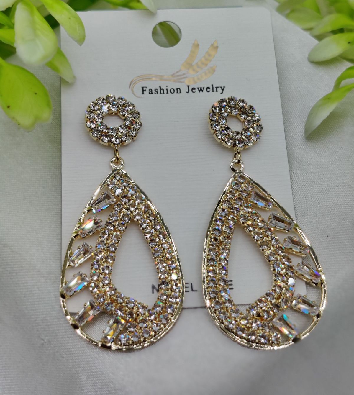 Imported Sparkling Teardrop Crystal Earrings – Elegant Statement Jewelry - Luxurious Gold Finish | Best Quality Artificial Earrings For Girls &amp; Women View Gallery - Pakistan