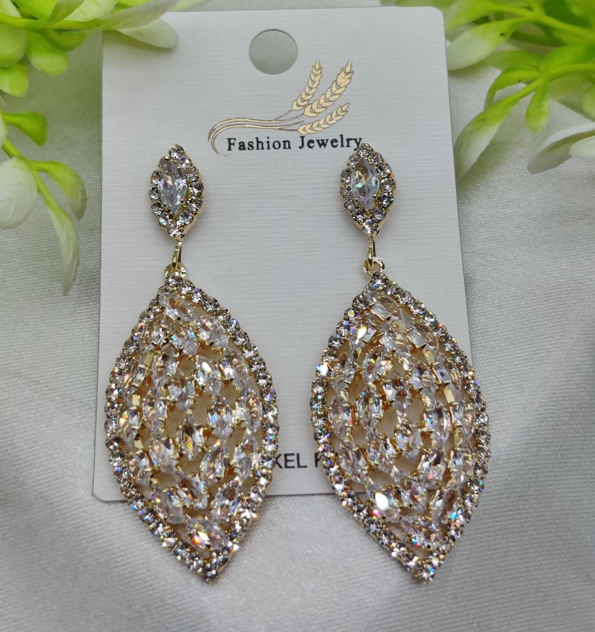 Imported Luxury Crystal Drop Earrings - Intricately Designed for Elegance - Luxurious Gold Finish | Best Quality Artificial Earrings For Girls &amp; Women View Gallery - Pakistan