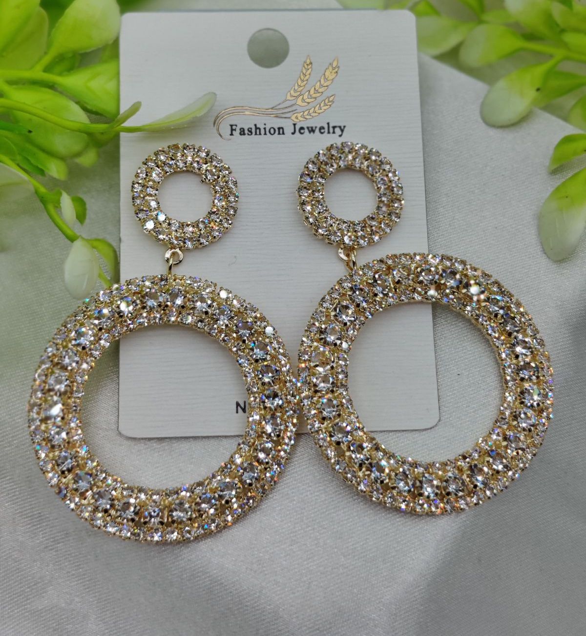 Imported Radiant Double-Hoop Crystal Earrings – Glamorous Statement Jewelry - Luxurious Gold Finish | Best Quality Artificial Earrings For Girls &amp; Women View Gallery - Pakistan