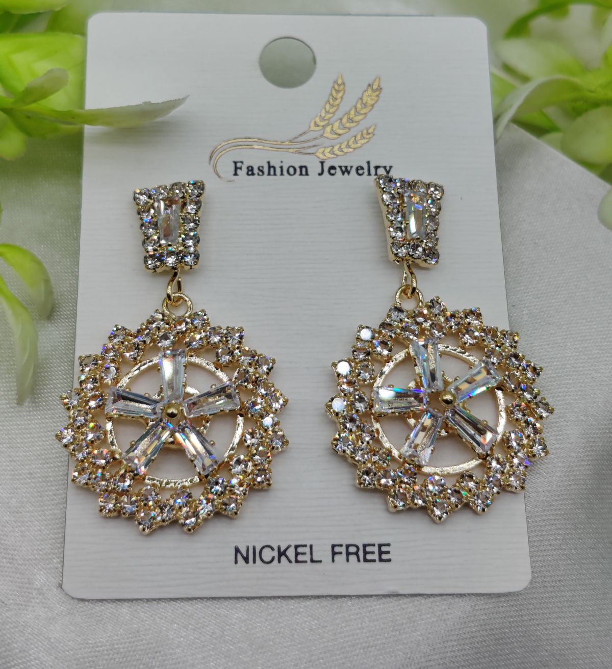 Imported Radiant Baguette Floral Drop Earrings – Nickel Free Earrings - Luxurious Gold Finish | Best Quality Artificial Earrings For Girls &amp; Women View Gallery - Pakistan