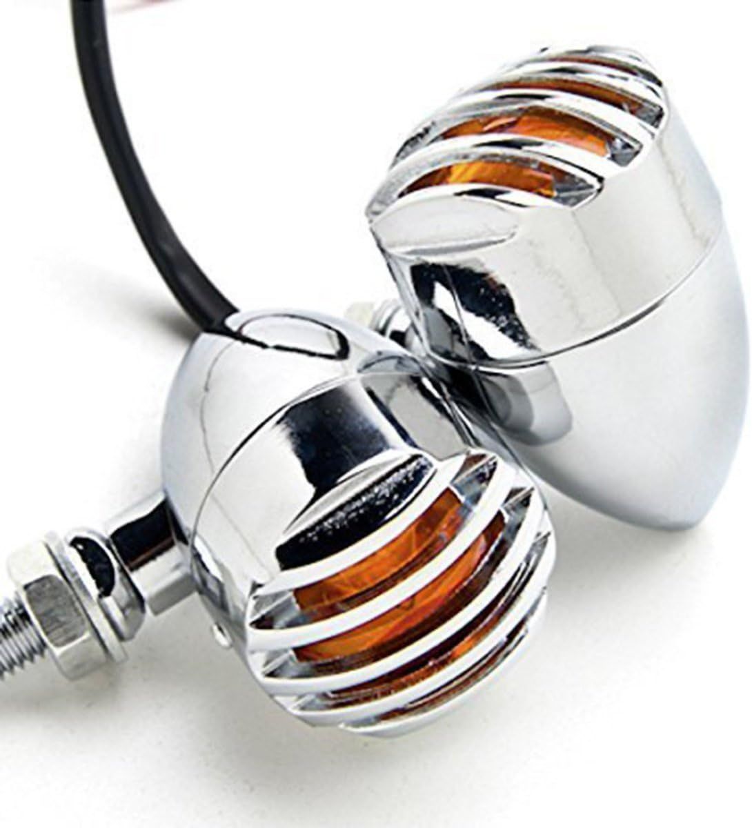 4 pcs 12V Universal Motorcycle Grill Turn Signal Lights – Amber LED, Chrome Body, Compatible with Honda, Yamaha, Kawasaki, Sportster 1200, and More. View Gallery - Pakistan