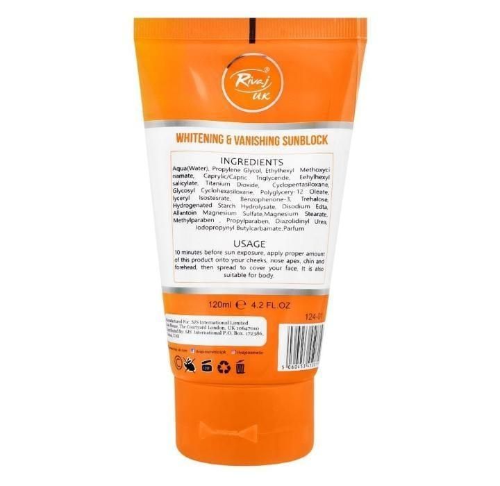 Rivaj Sunblock Whitening &amp; Vanishing SPF60 Ideal for all skin types 150ml View Gallery - Pakistan