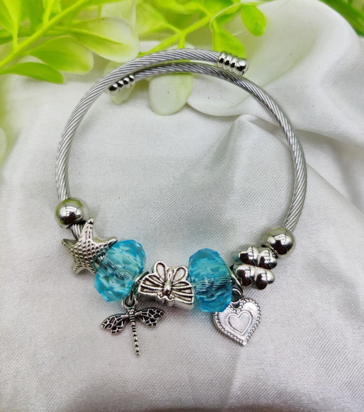 Imported Elegant Pandora-Inspired Silver Charm Bracelet with Ocean Blue Beads &amp; Delicate Charms| Best Quality Bracelet For Girls &amp; Women View Gallery - Pakistan