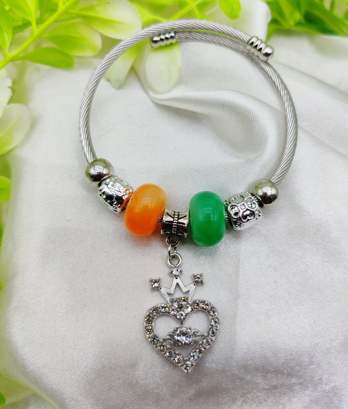 1 Piece Imported Exquisite Silver Pandora Bracelet with Heart Crown Charm and Beaded Details | Best Quality Bracelet For Girls &amp; Women | Girls &amp; Women Jewellery View Gallery - Pakistan