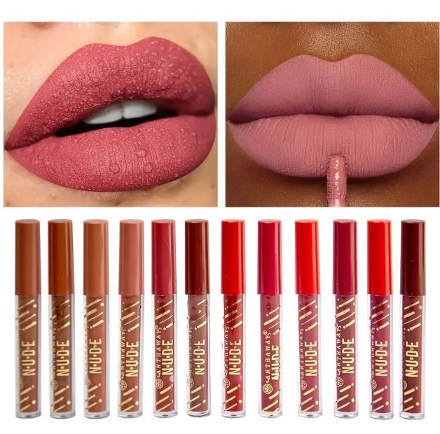 Pack of 12 WaterProof Matte Nude Redish Shades Lipgloss View Gallery - Pakistan