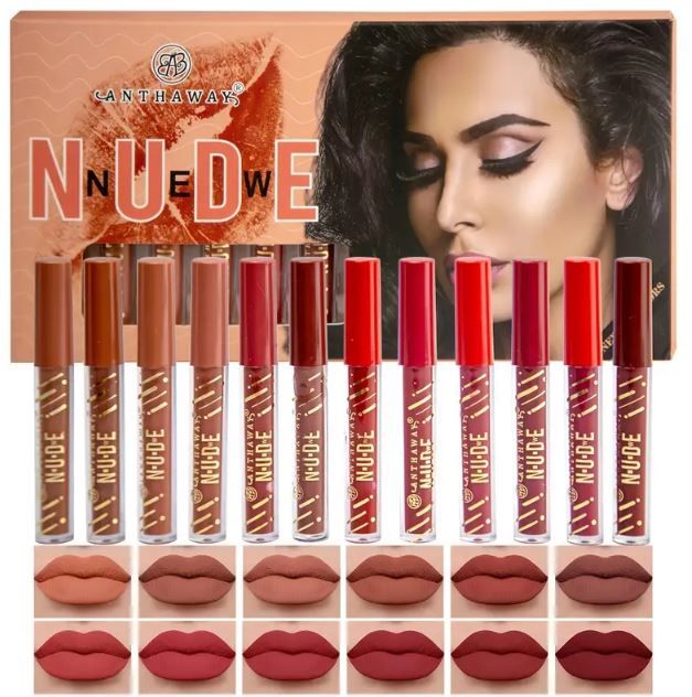 Pack of 12 WaterProof Matte Nude Redish Shades Lipgloss View Gallery - Pakistan