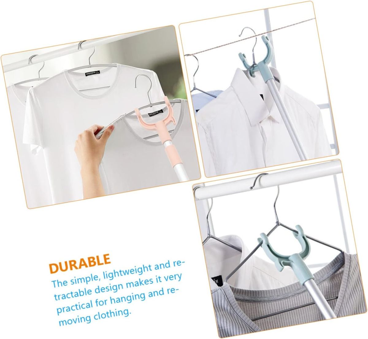 Extendable Telescopic Clothes Fork, Adjustable Laundry Hanging Fork with Hook (random color) View Gallery - Pakistan