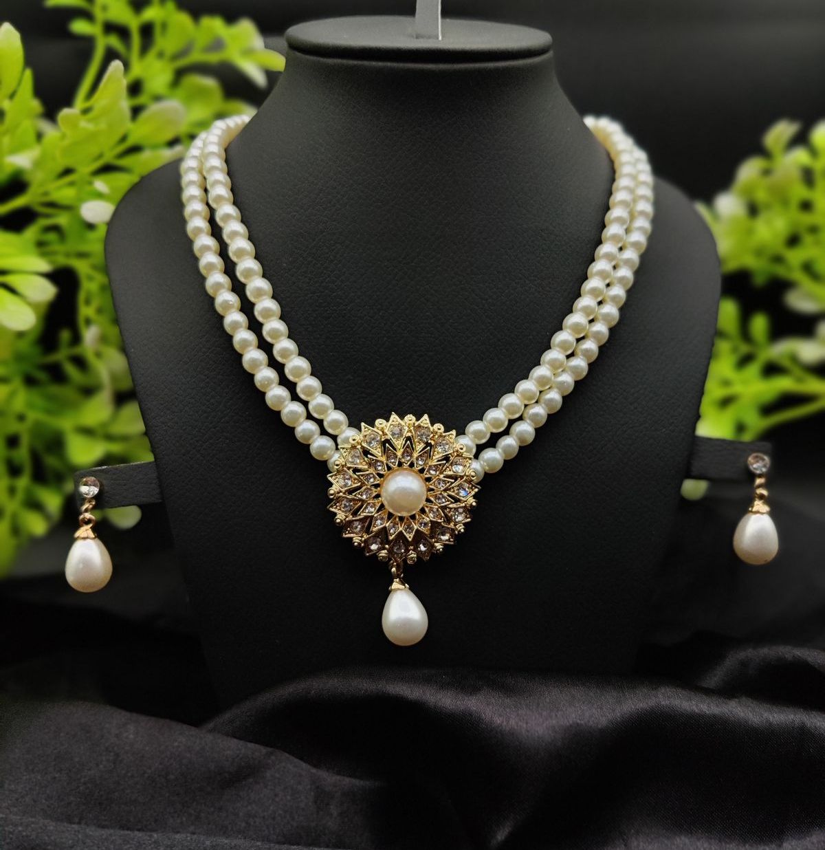 Imported Radiant Double-Layered Pearl Necklace with Golden Sunburst Pendant | Girls &amp;amp; Women Fashion
