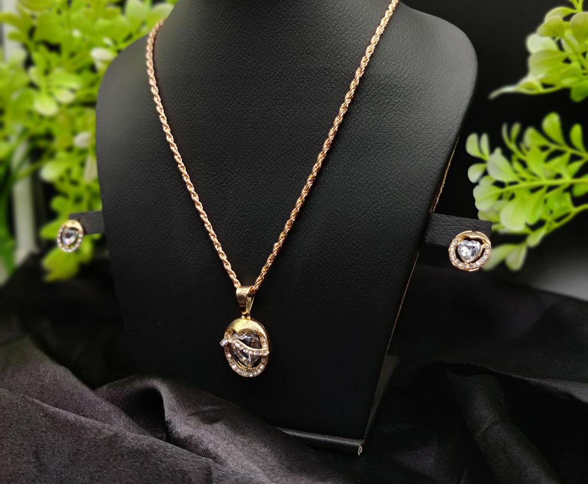 Imported Timeless Elegance Gold Pendant Necklace Set with Radiant Crystals | Girls &amp; Women Fashion View Gallery - Pakistan