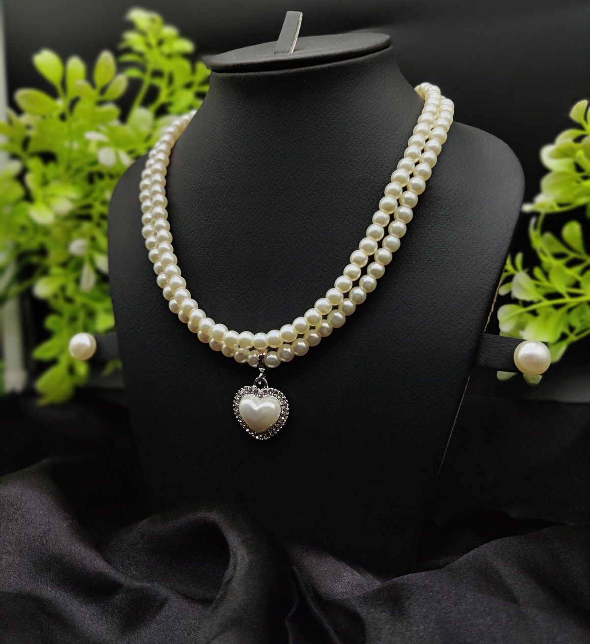 Imported Elegant Double-Strand Pearl Necklace with Heart Pendant | Girls &amp; Women Fashion View Gallery - Pakistan