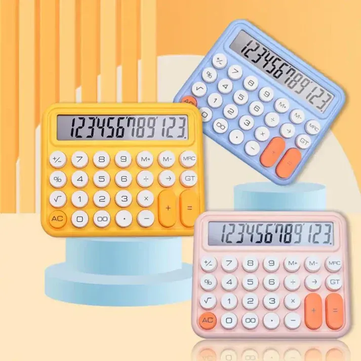 12 digits Keyboard Style Calculator | Mechanical Buttons for Desktop financial accounting cell operated (random color) View Gallery - Pakistan