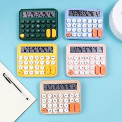 12 digits Keyboard Style Calculator | Mechanical Buttons for Desktop financial accounting cell operated (random color) View Gallery - Pakistan