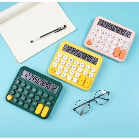 12 digits Keyboard Style Calculator | Mechanical Buttons for Desktop financial accounting cell operated (random color) View Gallery - Pakistan