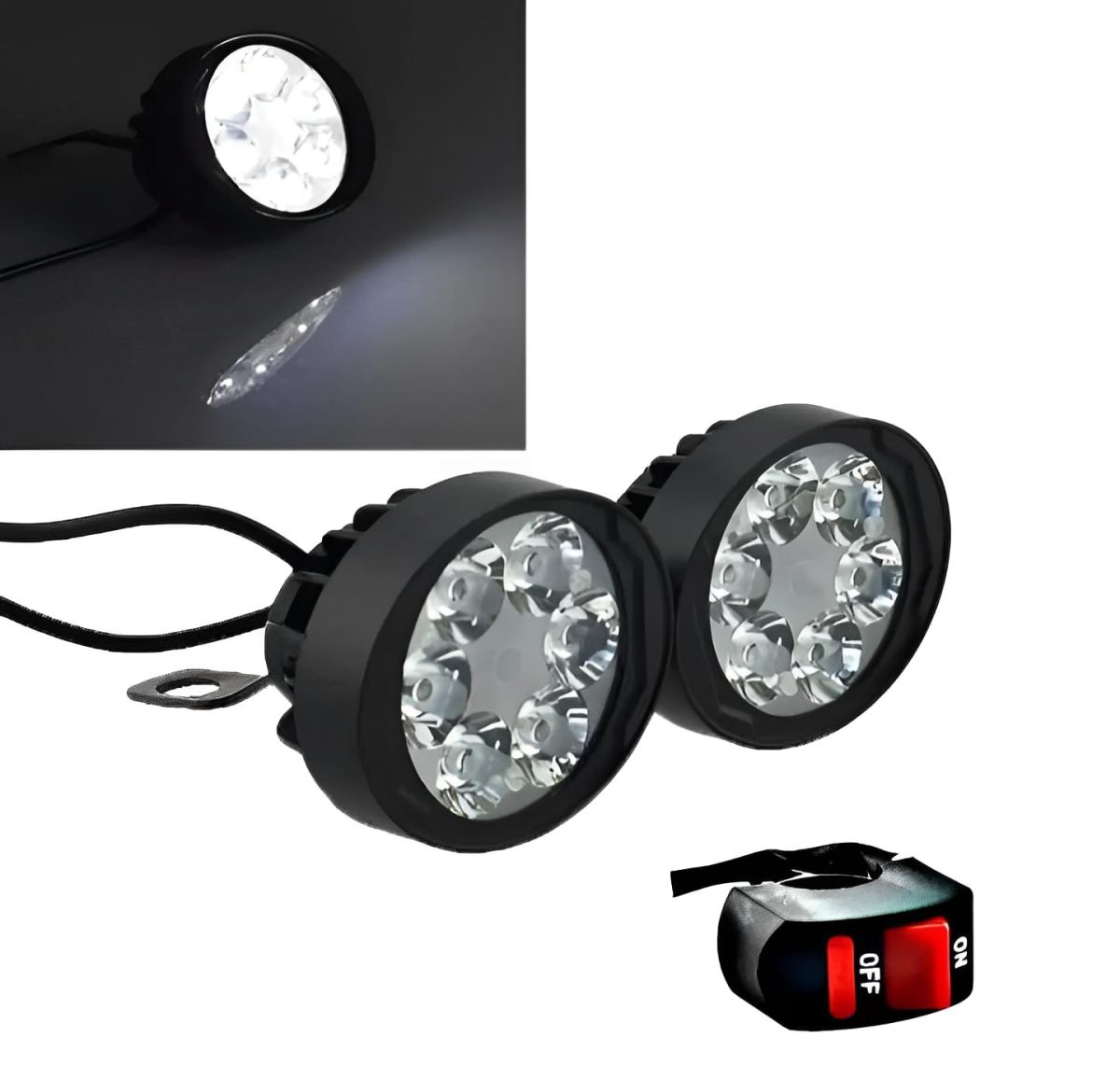 2 led plus button LED Headlight &amp; Button Assist Lamp For Motorcycle Motorbike Bike Universal CD70 CG 125 &amp; All View Gallery - Pakistan