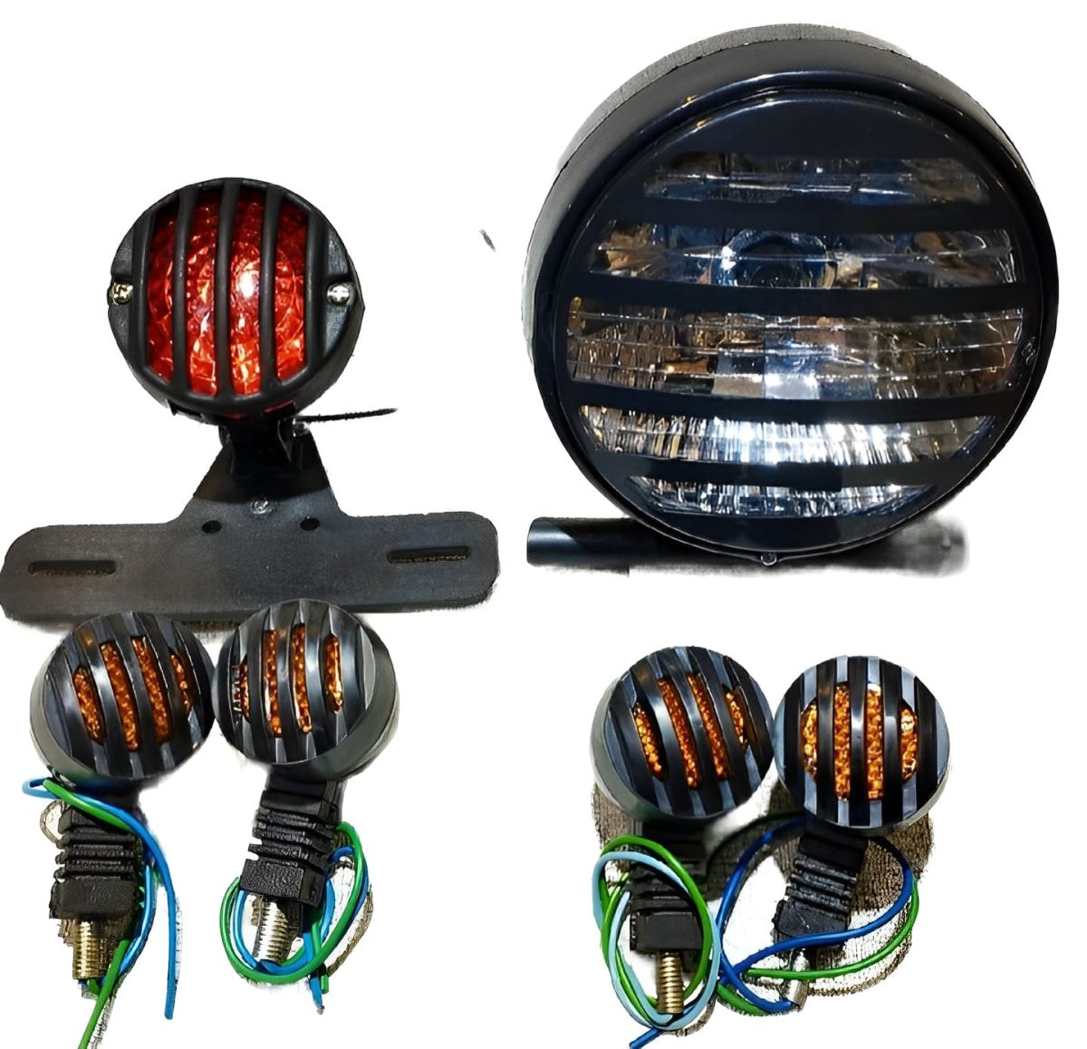 Pack of 3 Cafe racer kit Item's Headlight &amp;amp; backlight, 4 pieces indicator's for 70 and 125cc bikes