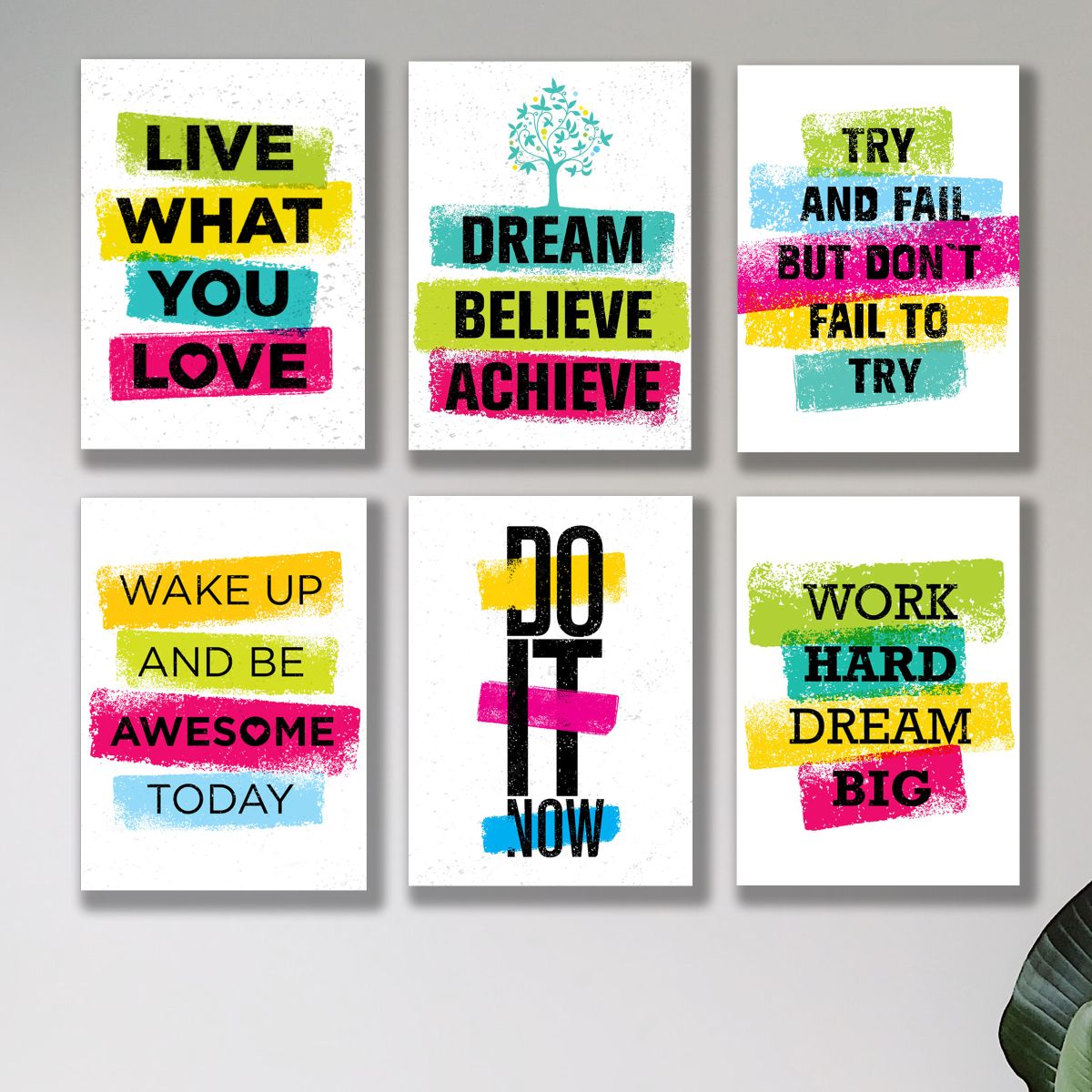 set of 6 Motivational sticky canvas frames for wall decore / sticky phototiles View Gallery - Pakistan
