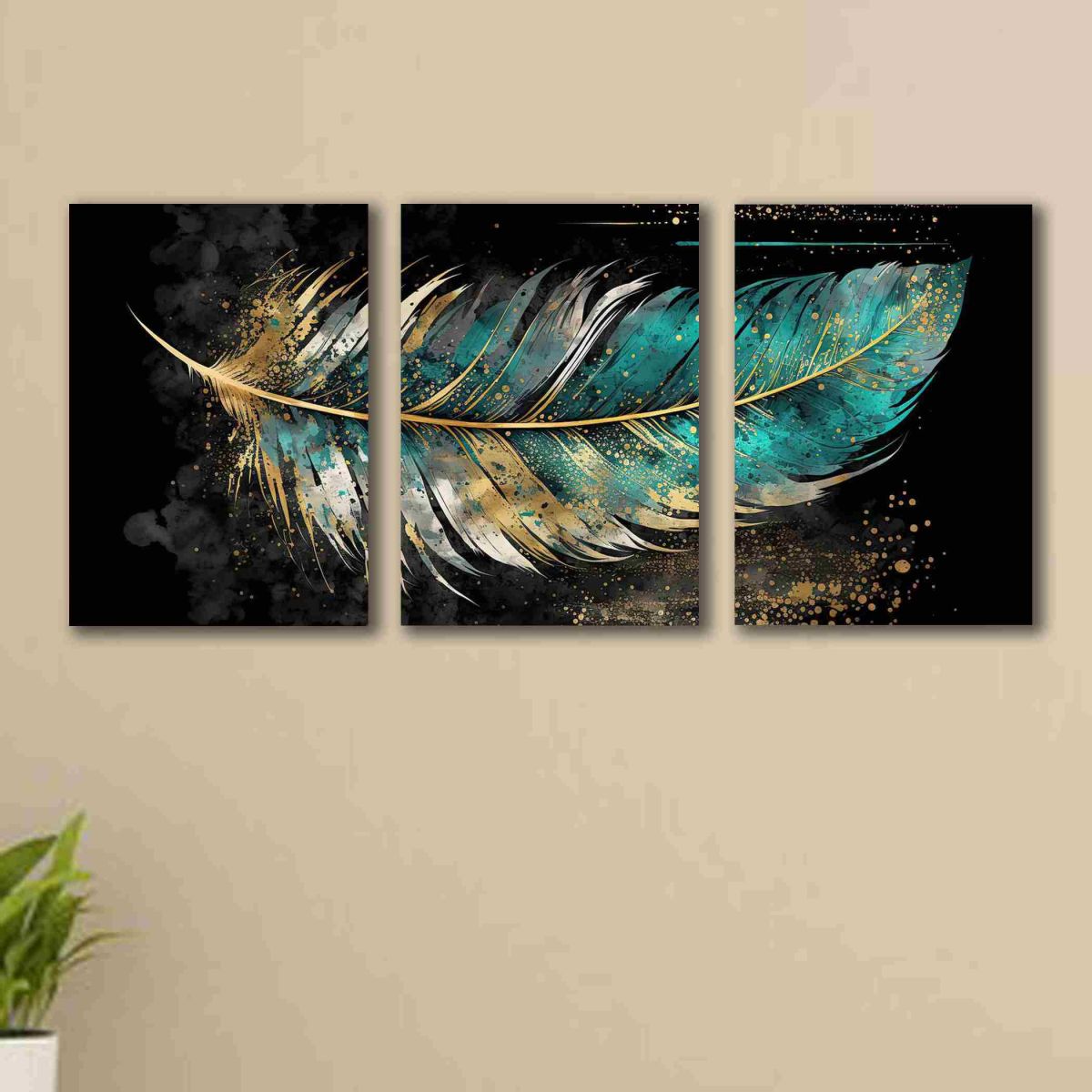 set of 3 leaf art wooden frames for wall decoration / sticky photo tiles