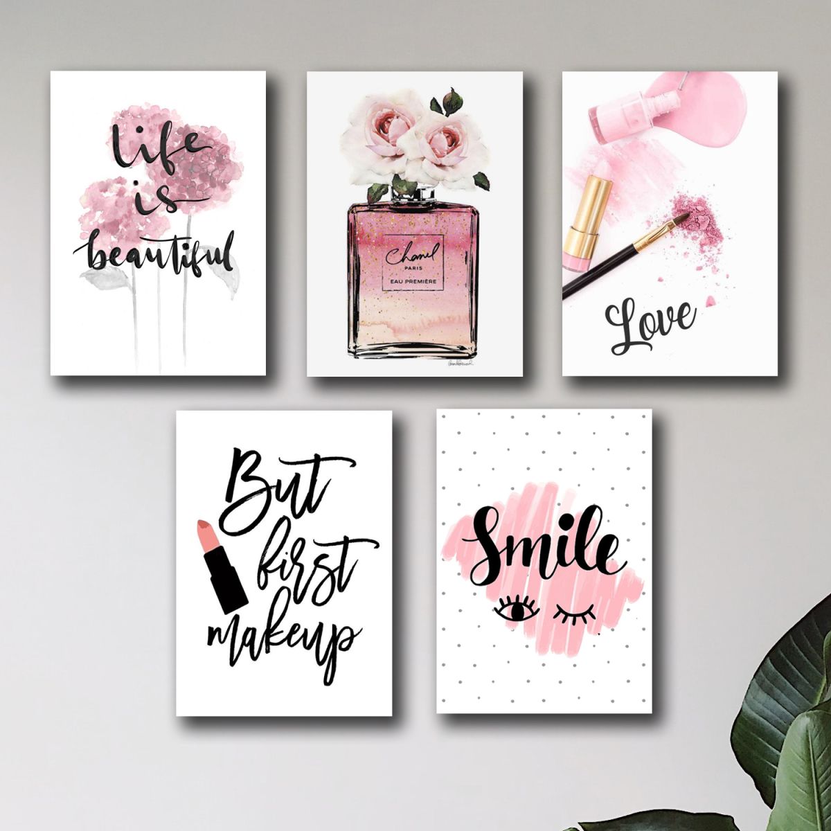 set of 5 make up themed girls room decore wall art wooden sticky Phototile frames View Gallery - Pakistan