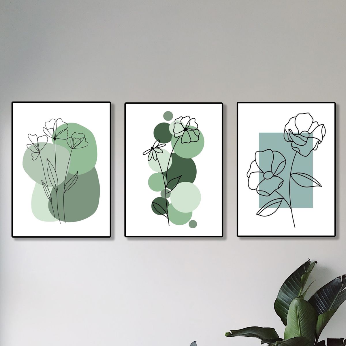 set of 3 abstract plant art wooden canvas frames for wall decore / sticky phototiles for home and office View Gallery - Pakistan