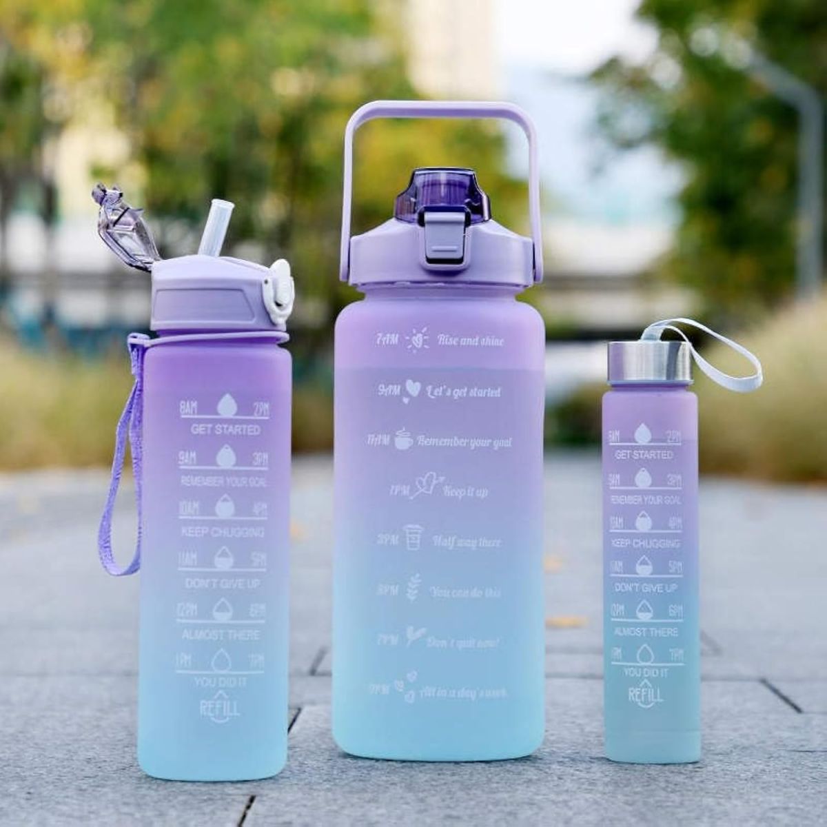 Sports Water Bottles 3 Pcs Set with Motivational Time Marker &amp;amp; Leak Proof Flip Top Lid  (random color)