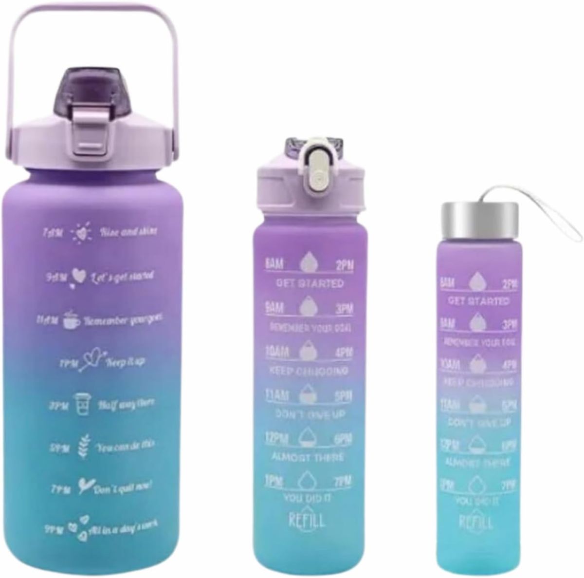 Sports Water Bottles 3 Pcs Set with Motivational Time Marker &amp; Leak Proof Flip Top Lid  (random color) View Gallery - Pakistan