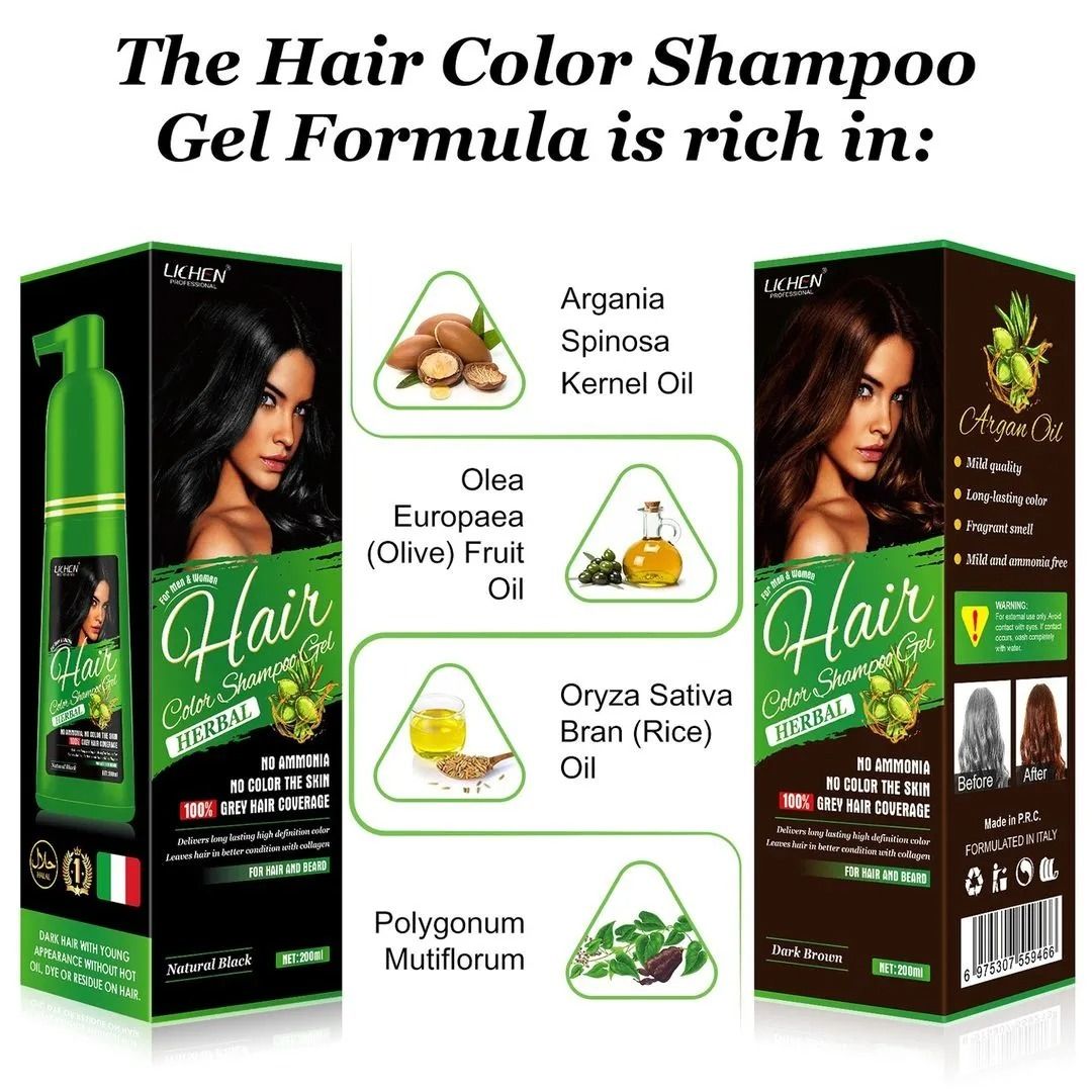 Lichen Hair Color Shampoo Gel Long Lasting Hair Gel Suitable for All Hair Types 200 ml View Gallery - Pakistan