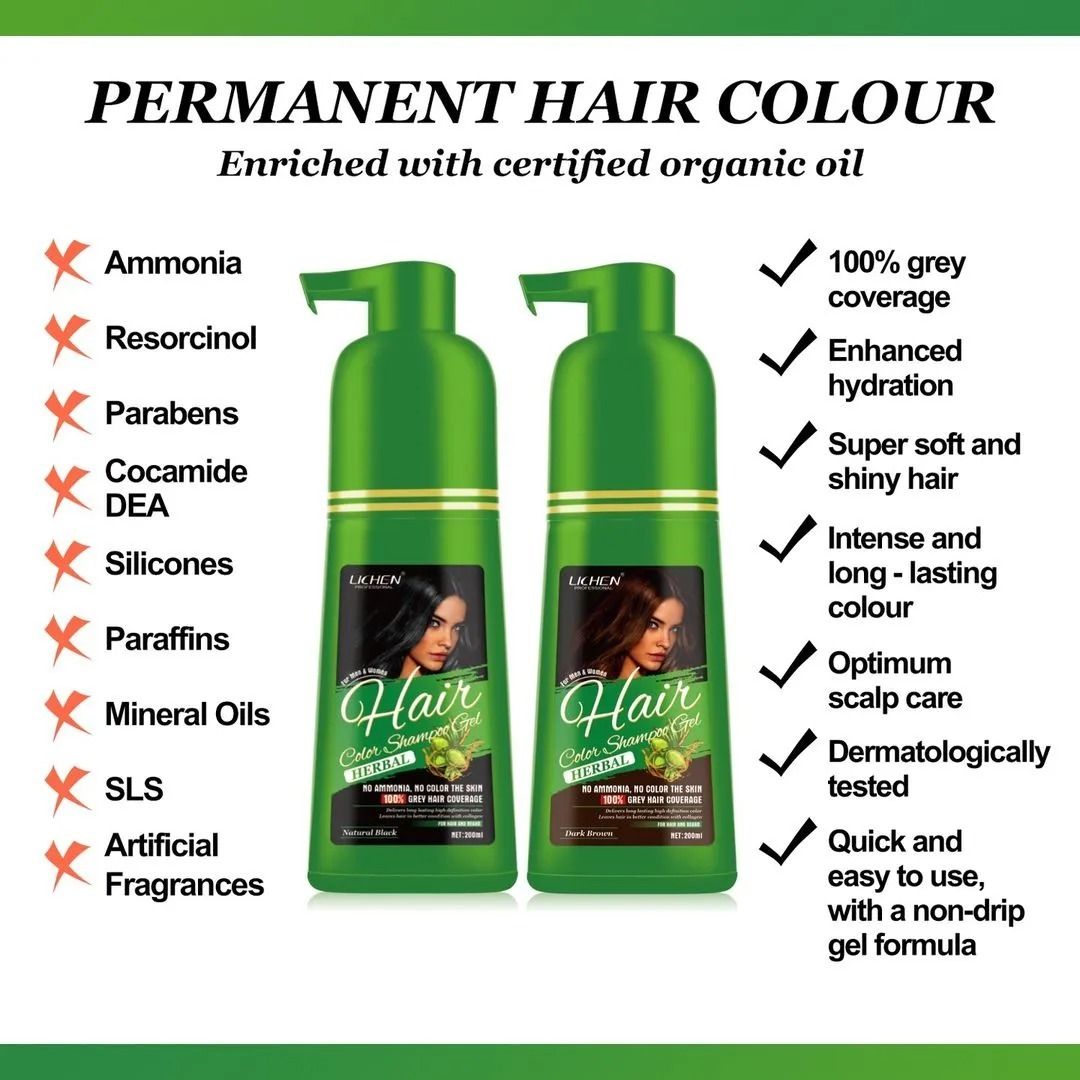 Lichen Hair Color Shampoo Gel Long Lasting Hair Gel Suitable for All Hair Types 200 ml View Gallery - Pakistan