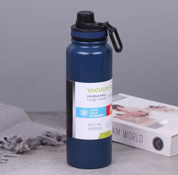 Vacuum Insulated Double Wall Stainless Steel Water Bottle/Sports Kettle Hot &amp; Cold, Leak &amp; Sweat Proof Thermos Flask 1000ml (Random Color) View Gallery - Pakistan