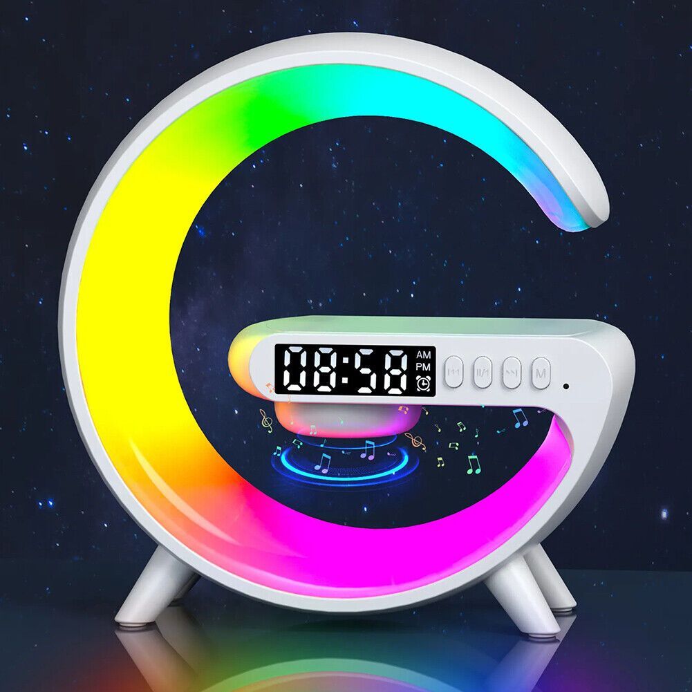 G63 RGB Light Bluetooth Speaker with 10W wireless charging  4 in 1 LED Atmosphere RGB Night Light Alarm Clock Desk Lamp Bluetooth Speaker Wireless Charging Modern View Gallery - Pakistan