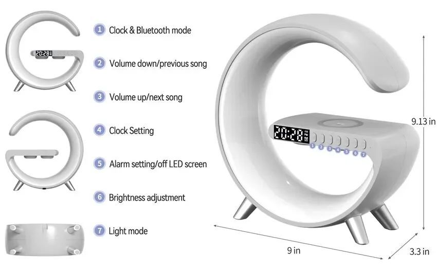 G63 RGB Light Bluetooth Speaker with 10W wireless charging  4 in 1 LED Atmosphere RGB Night Light Alarm Clock Desk Lamp Bluetooth Speaker Wireless Charging Modern View Gallery - Pakistan